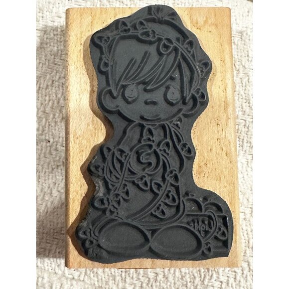 Precious Moments Delightful Christmas Rubber Stamp 1995 Stampendous Wood Block - Picture 2 of 9